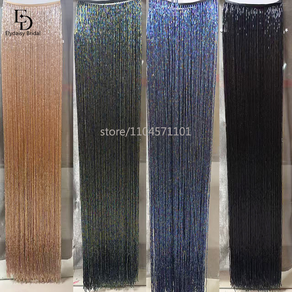 Beaded Trim Fringe - ELYDAISY 1Meter Length Champagne/Gold Satin Tassel
