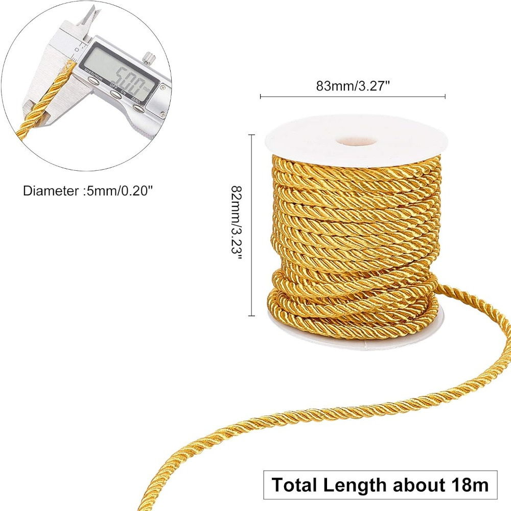 1 Roll 59 Feet Gold Cord 5mm T - Cord Trim Twisted incelemesi ve fiyatı