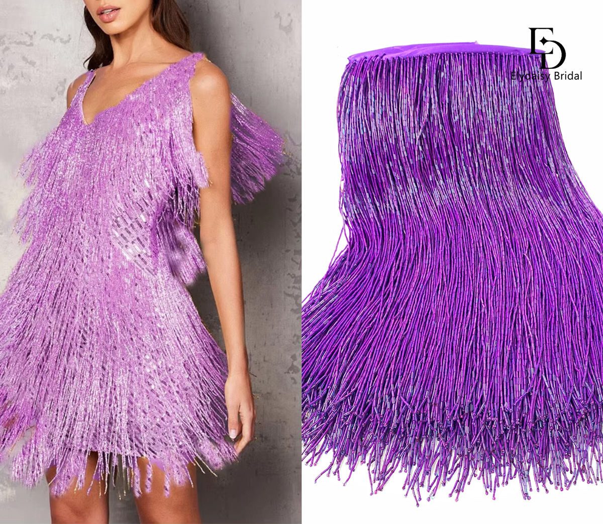 30CM Long Purple Green Black B - Beaded Trim Fringe incelemesi ve fiyatı