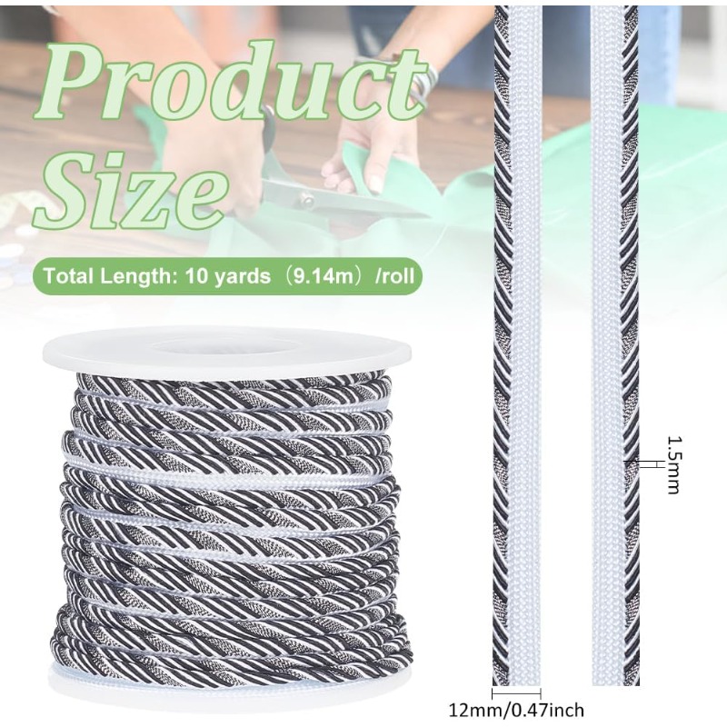 10 Yard Black Twisted Lip Cord - Cord Trim Twisted incelemesi ve fiyatı