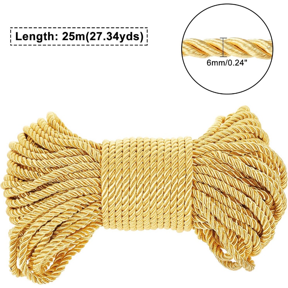 6mm Gold Cord 27 Yards Twisted - Cord Trim Twisted incelemesi ve fiyatı
