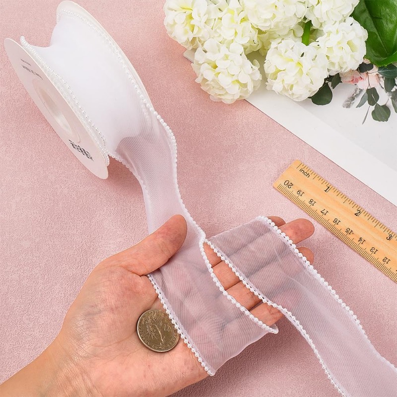 5 Yards White Faux Pearl Edge  - Organza Ribbon Spool incelemesi ve fiyatı