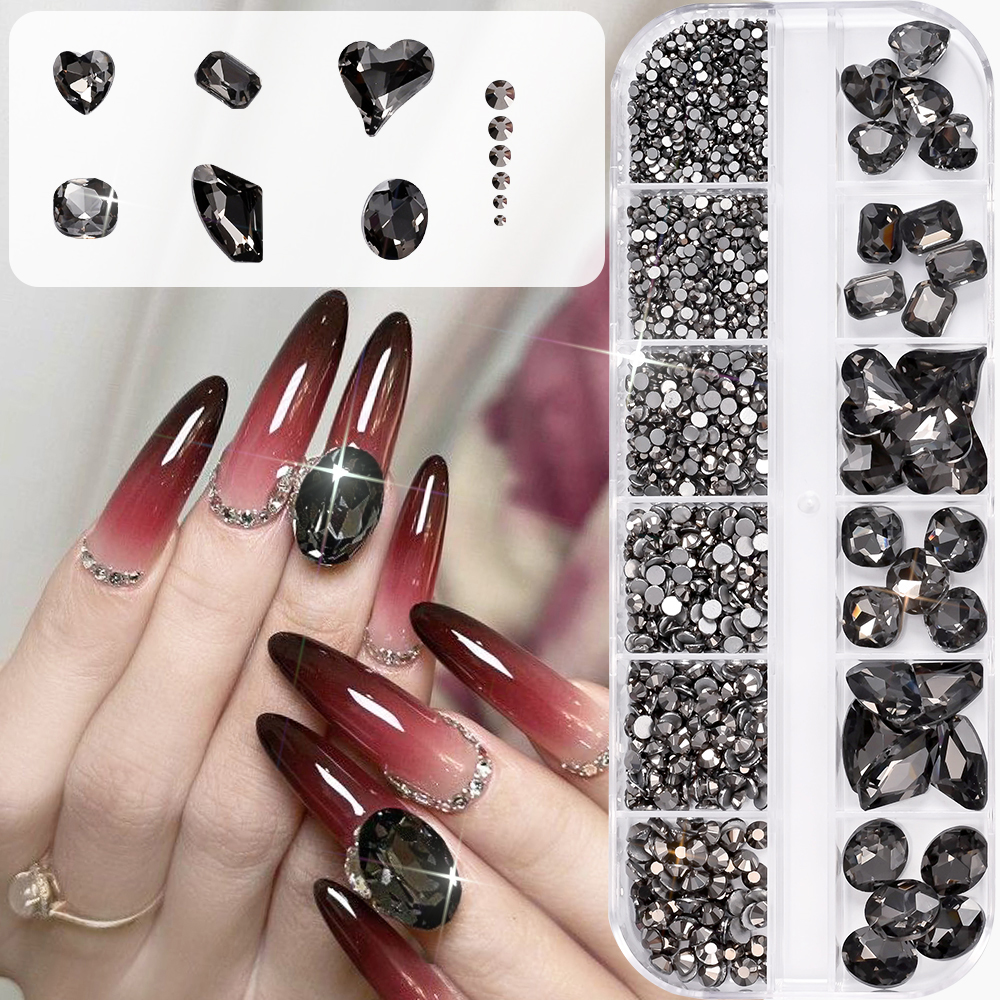 12Grids 3D Black Heart/Square/ - Hotfix Rhinestone Sheet incelemesi ve fiyatı