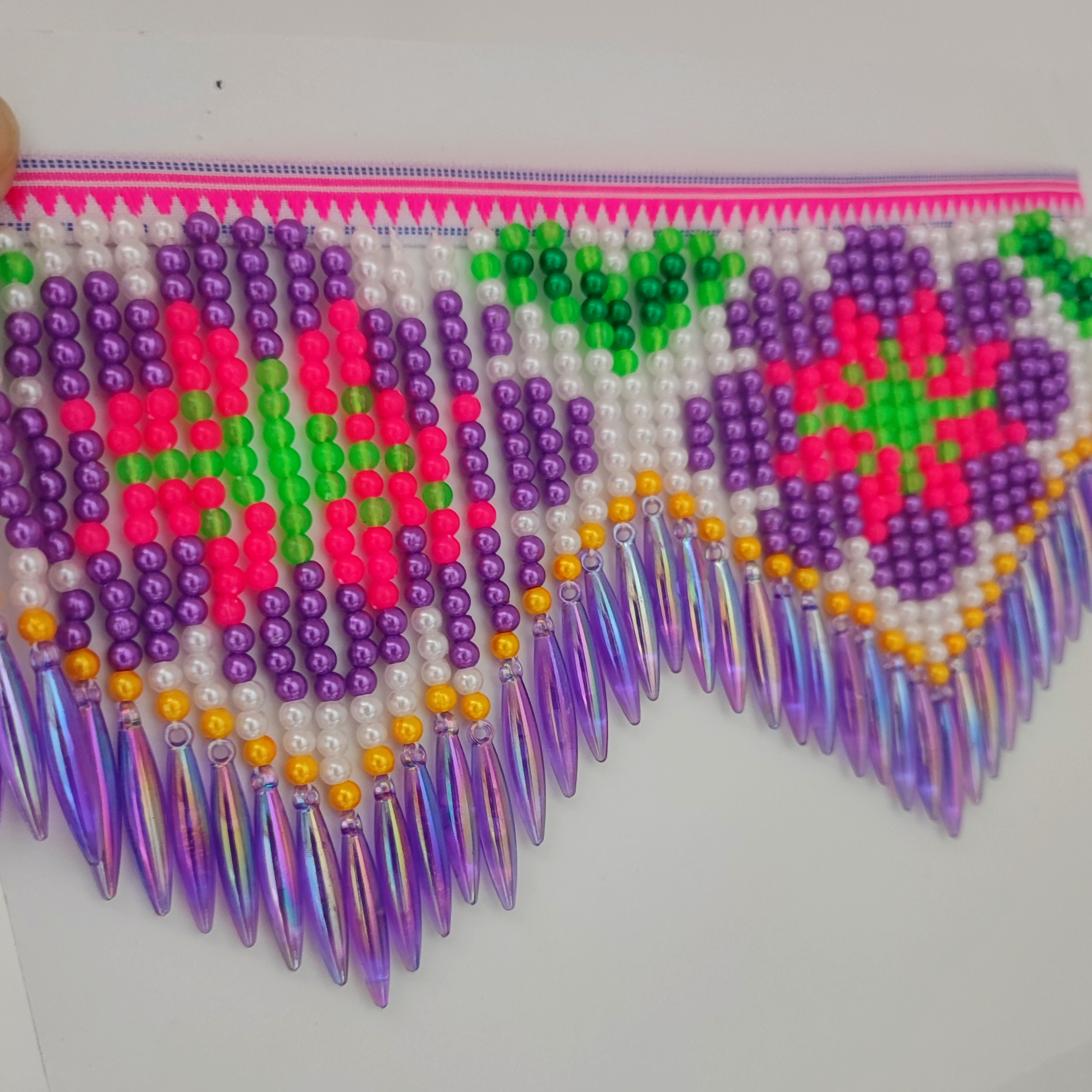 10cm Wide Purple Daisy Pattern - Beaded Trim Fringe incelemesi ve fiyatı