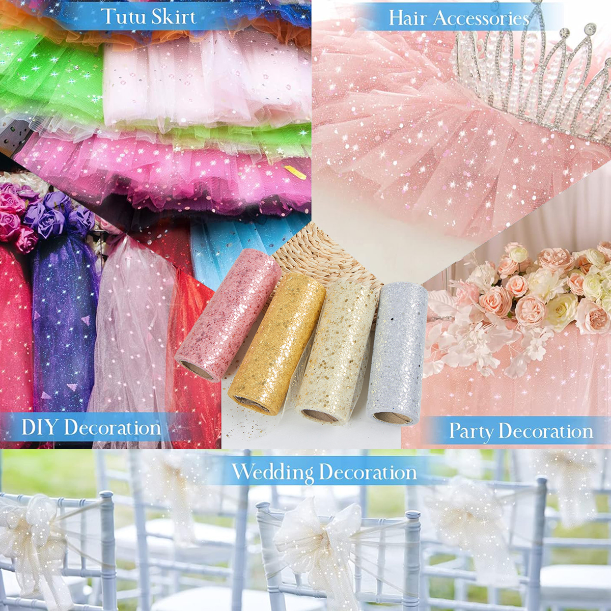 Glitter Tulle Rolls Birthday P - Organza Ribbon Spool incelemesi ve fiyatı