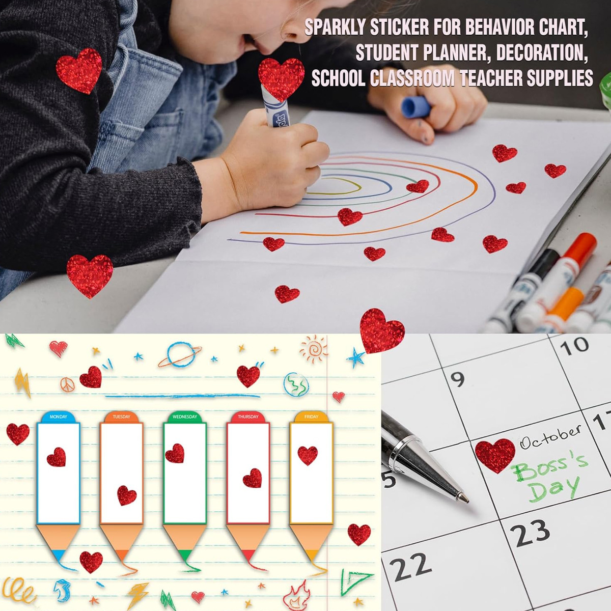 600 Pcs Red Heart Stickers, Sm - Glitter Vinyl Roll incelemesi ve fiyatı