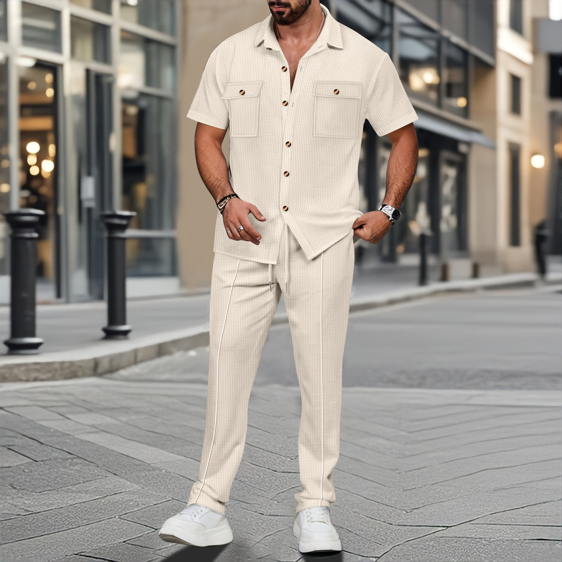 Men Summer Solid Color Lapel B - Embellish Knit incelemesi ve fiyatı